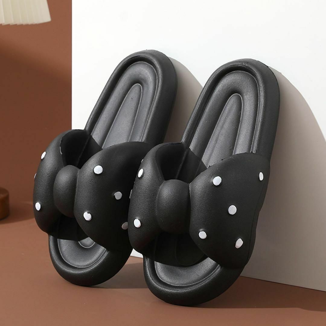 黒リボン23.5♡レディース 厚底 サンダル♡歩きやすい 人気 スリッパ 外履き レディースの靴/シューズ(サンダル)の商品写真