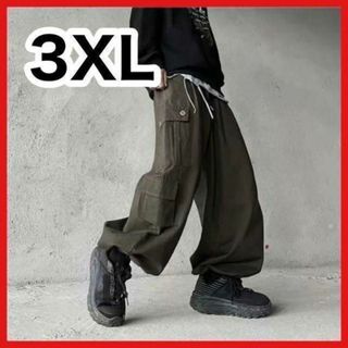 ワイドパンツ　ダボ　袴　カーゴパンツ　軍パン　カーキ　3XL　バルーン　韓国(ワークパンツ/カーゴパンツ)