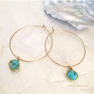 天然石 ターコイズ フープ ピアス ゴールド mermaid jewelry(ピアス)