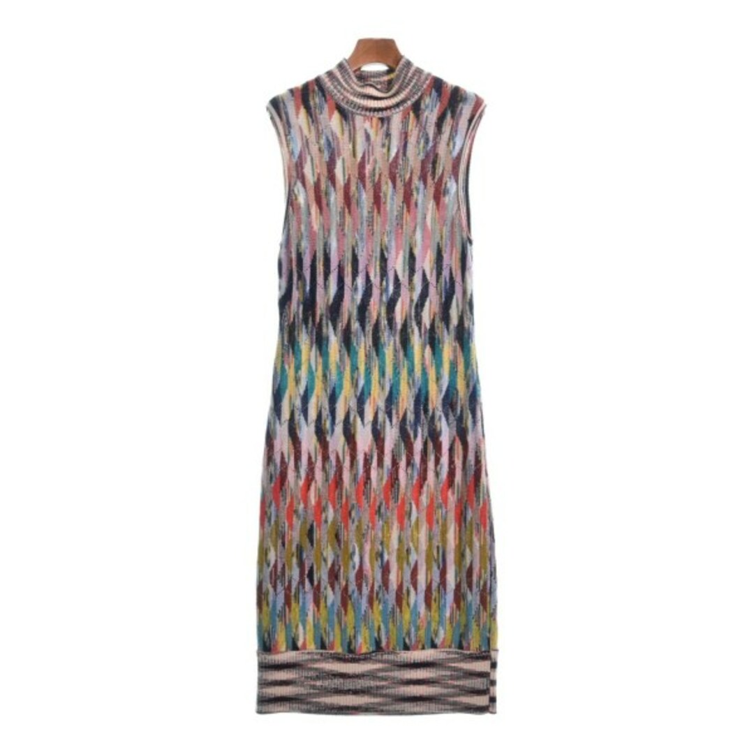 MISSONI ワンピース 44(L位) ピンクx紺xベージュ等(総柄)