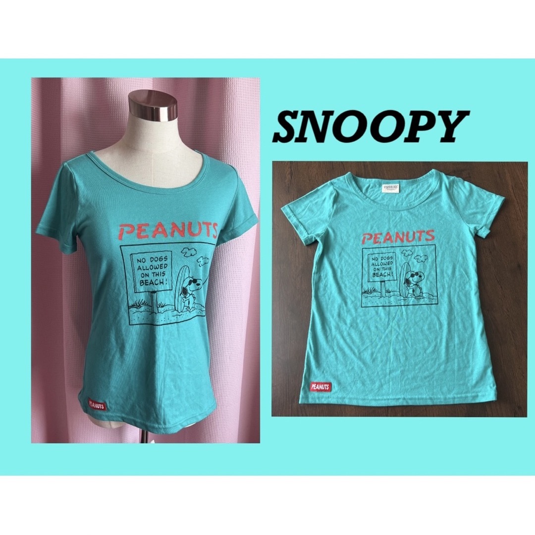 SNOOPY(スヌーピー)の【PEANUTS】スヌーピー SNOOPY 半袖 Tシャツ トップス グリーン  レディースのトップス(Tシャツ(半袖/袖なし))の商品写真