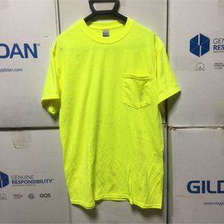 ギルタン(GILDAN)のGILDANギルダン☆半袖無地Tシャツ☆ポケット付き☆ネオンイエロー2XL蛍光黄(Tシャツ/カットソー(半袖/袖なし))