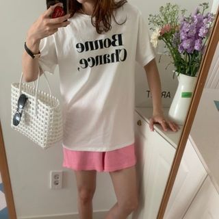 新品 レディース Tシャツ 半袖 オーバーサイズ プリントT ゆる クルーネック(Tシャツ/カットソー(半袖/袖なし))