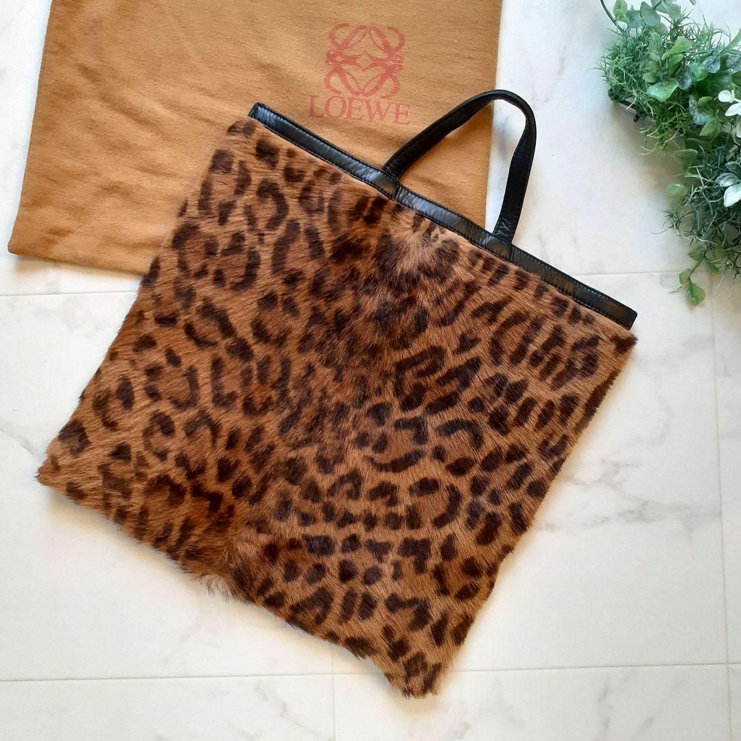 美品❣️ LOEWE　ヒョウ柄　バッグ　ハラコ　ファー