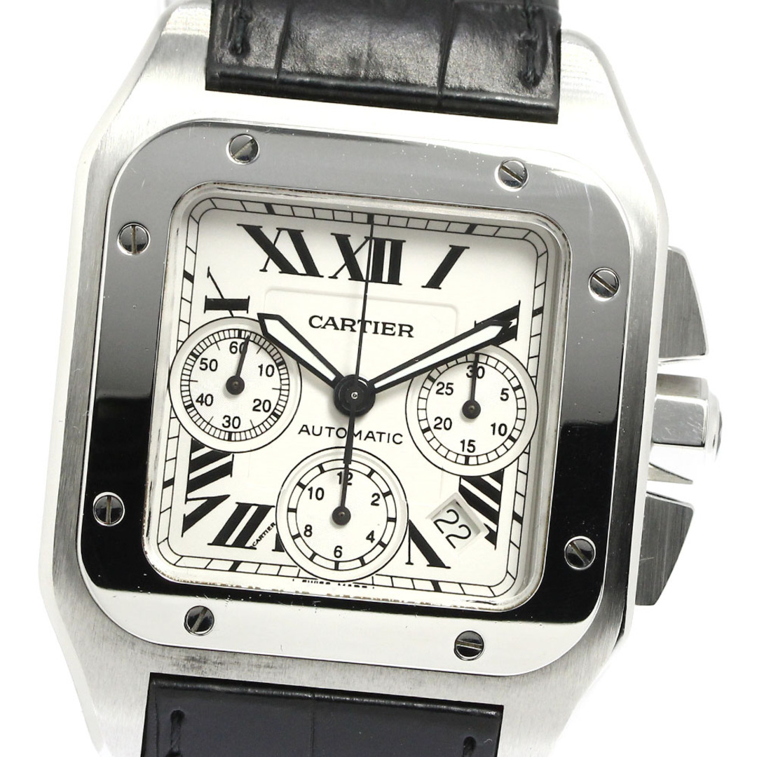 僅かなダメージシミ文字盤カルティエ CARTIER W20090X8 サントス100 XL クロノグラフ 自動巻き メンズ _763580