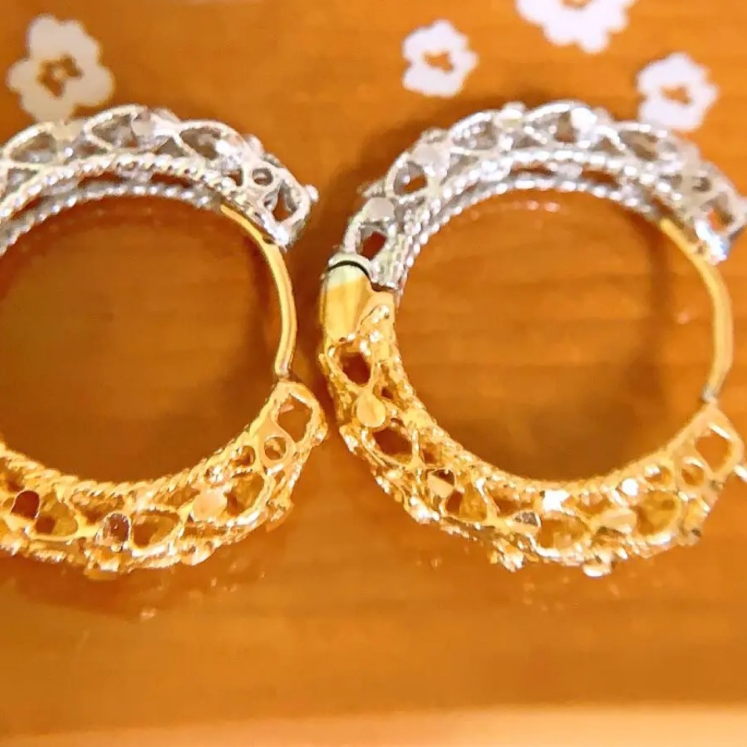豪華❣️コンビカラー❗️k18 フープピアス k18クラシカルフープピアス