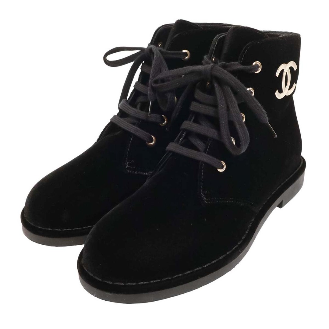 靴/シューズシャネル ココマーク ベロア ショートブーツ G33127 レディース ブラック CHANEL [美品]  【アパレル・小物】