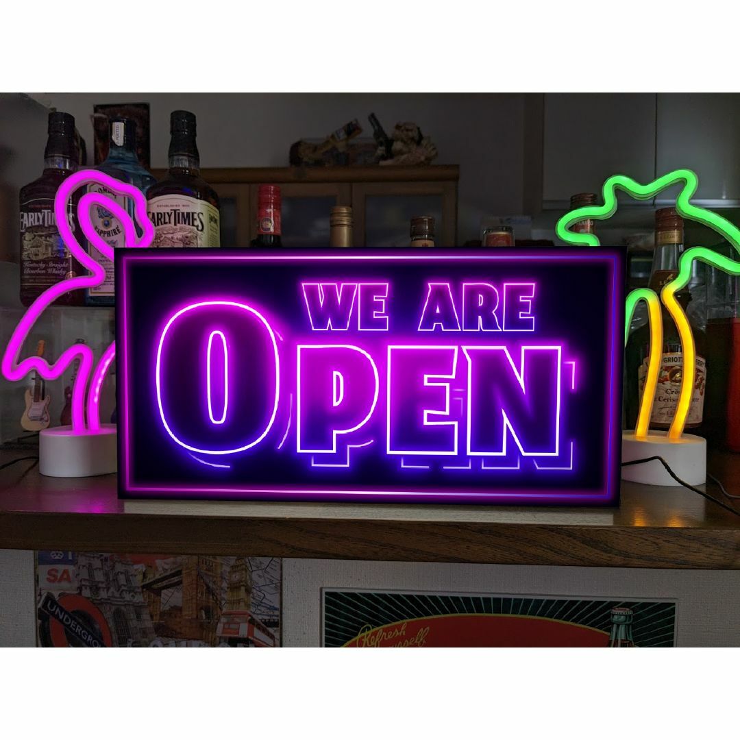 【Lサイズ】オープン OPEN 営業中 開店 店 看板 置物 雑貨 ライトBOXオフィス用品