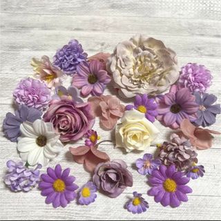 造花　アーティフィシャルフラワー　セット　花材　フラワーパーツ　パープル　紫(各種パーツ)