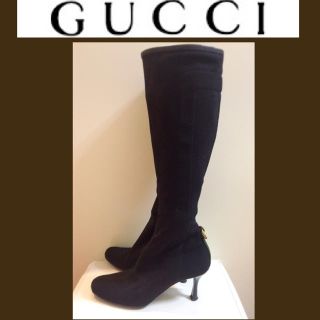 グッチ(Gucci)のグッチ♡シェリーライン♡ブラックキャンバス ロングブーツ♡(ブーツ)