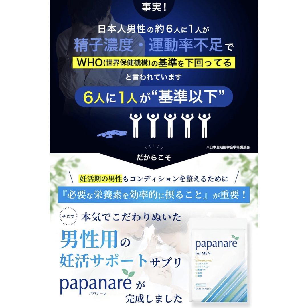 【1週間限定】妊活サプリ　男性用　亜鉛　マカ　葉酸　日本製　無添加　栄養機能食品 食品/飲料/酒の健康食品(その他)の商品写真