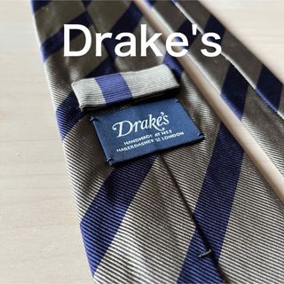 【美品】Drake's ドレイクス　オリーブ×ネイビー　レジメンタル ネクタイ