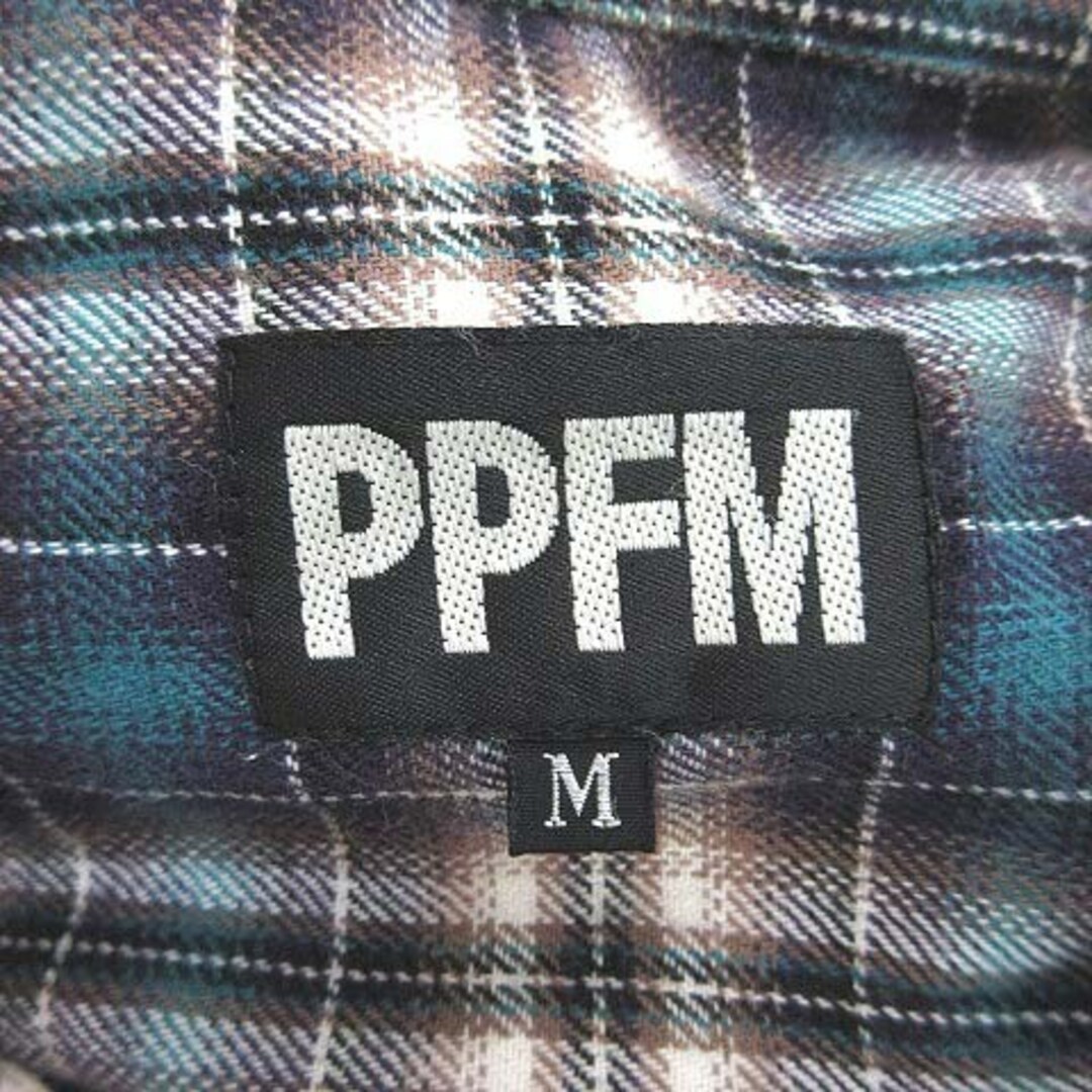 PPFM(ピーピーエフエム)のピーピーエフエム カジュアルシャツ 長袖 チェック 刺繍 M 青 茶 ■MO メンズのトップス(シャツ)の商品写真