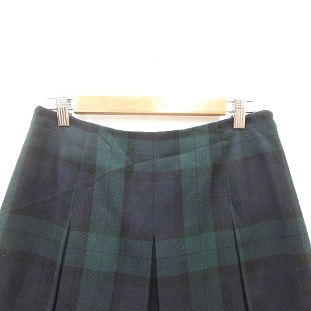 SHIPS(シップス)のシップス プリーツスカート ひざ丈 チェック ウール M 紺 ネイビー 緑 レディースのスカート(ひざ丈スカート)の商品写真