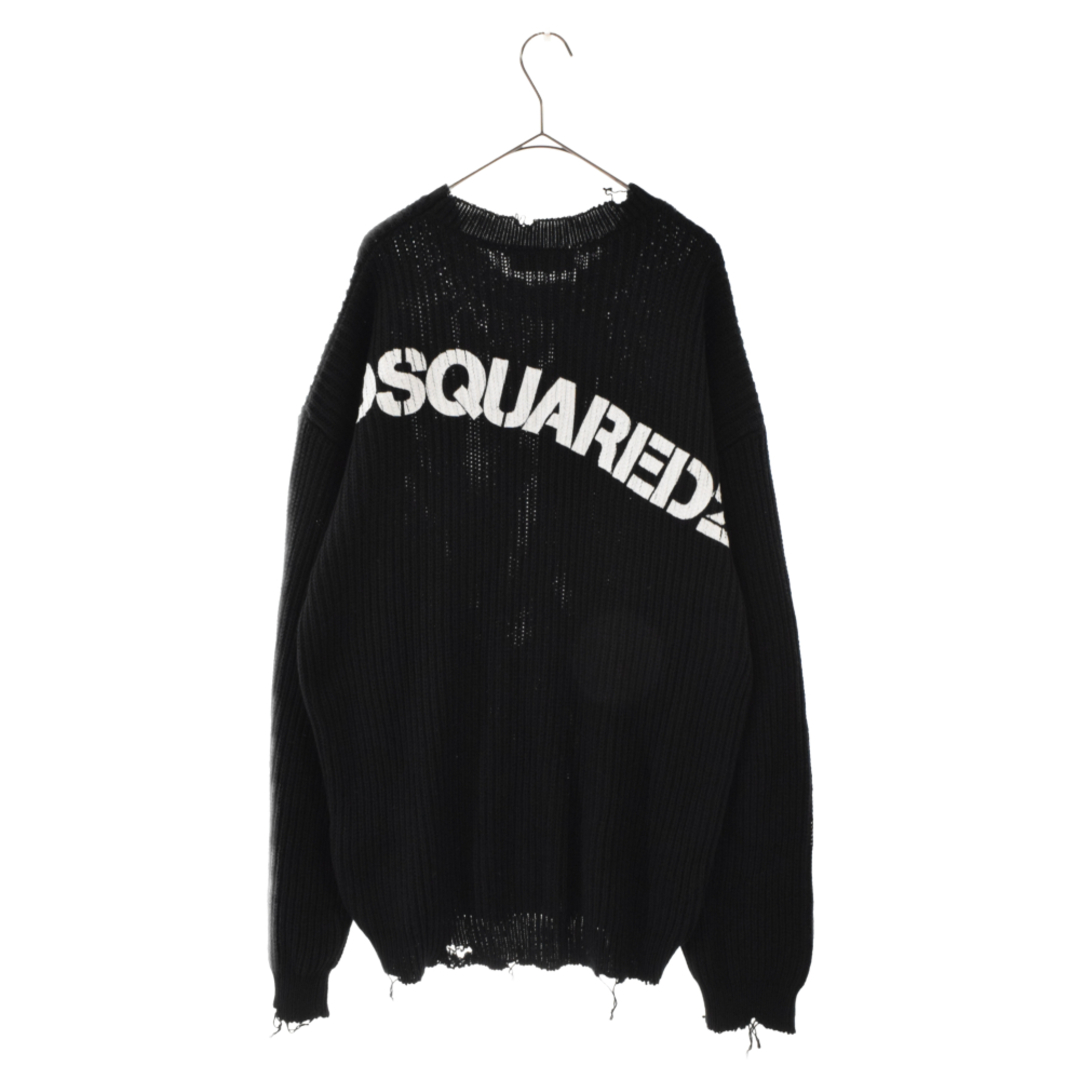 595センチ肩幅DSQUARED2 ディースクエアード 21SS バックプリント ニット クルーネック セーター ダメージ加工 ブラック S71HA1079