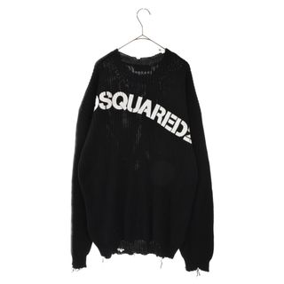 ディースクエアード(DSQUARED2)のDSQUARED2 ディースクエアード 21SS バックプリント ニット クルーネック セーター ダメージ加工 ブラック S71HA1079(ニット/セーター)