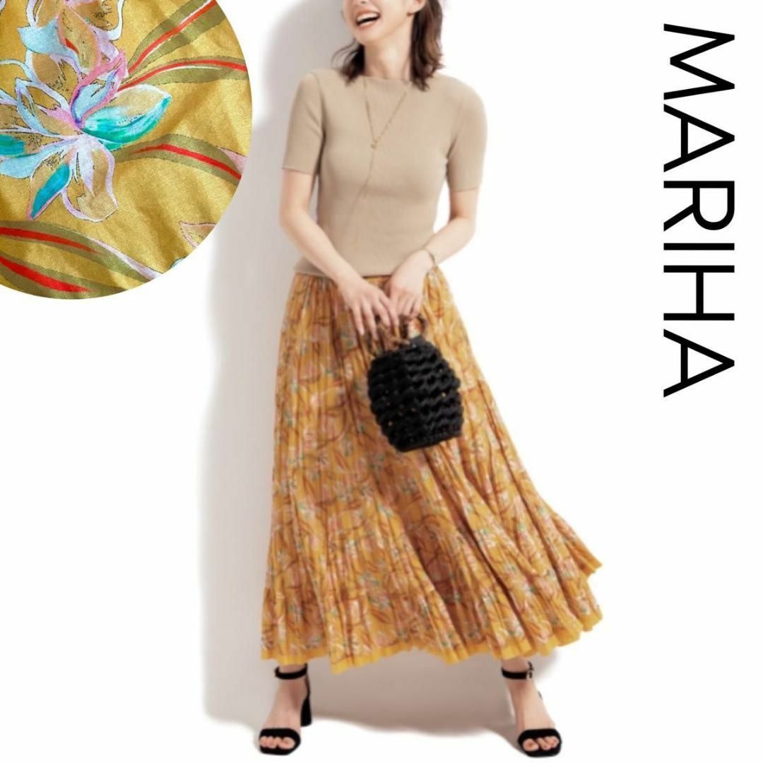MARIHA 草原の虹のスカート オレンジ 花柄 ティアード ロング