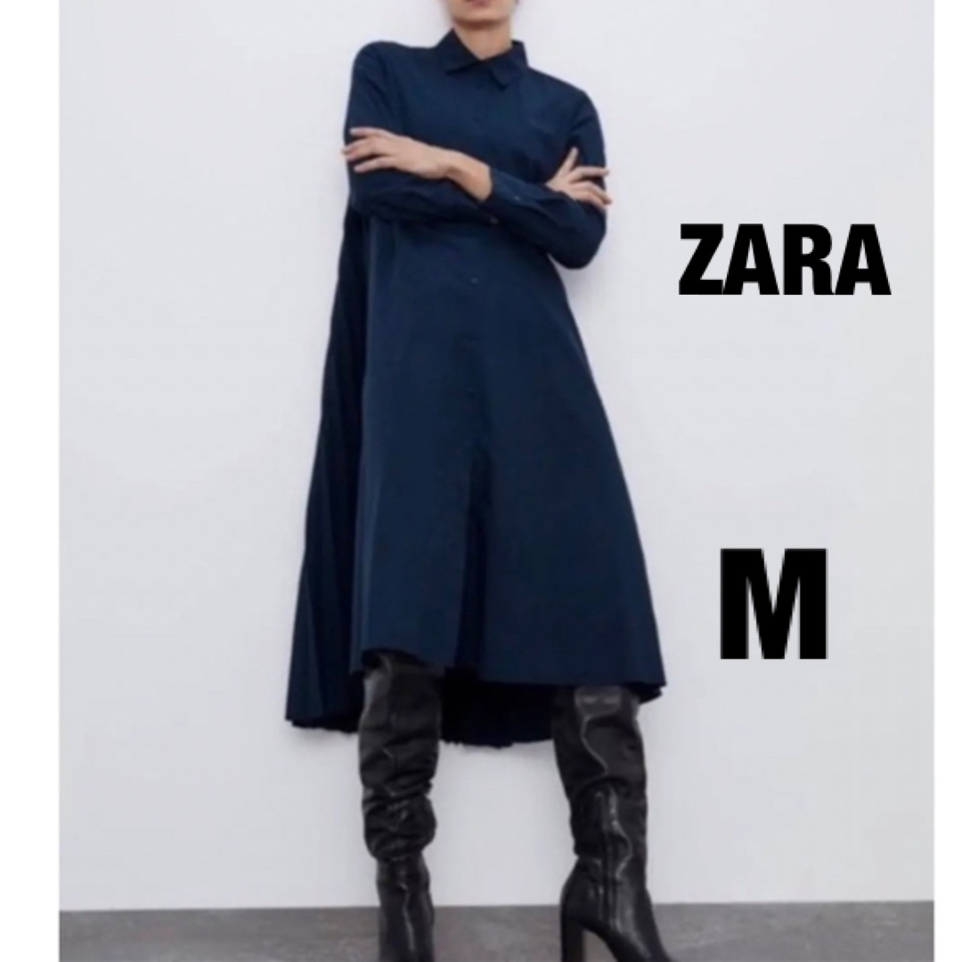 ☆ZARA ザラ ロングシャツワンピース バックプリーツ ネイビー 羽織り | フリマアプリ ラクマ