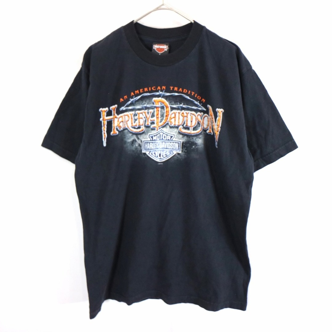 SALE/ HARLEY DAVIDSON ハーレーダビッドソン ブランドネームグラッフィクプリント 半袖Ｔシャツ Y2K ブラック (メンズ L)   O0546