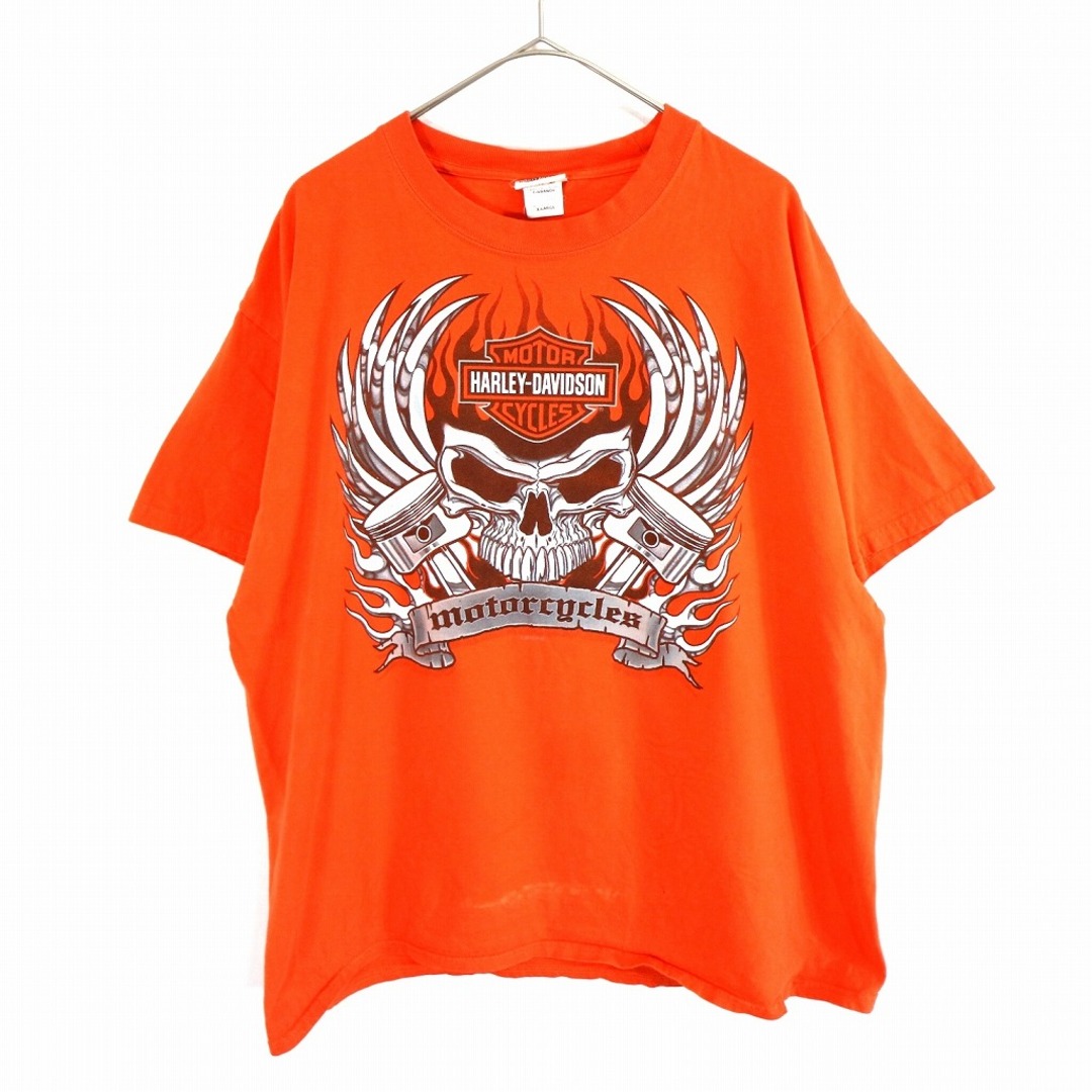 SALE/ HARLEY DAVIDSON ハーレーダビッドソン ブランドネームグラフィックプリント 半袖Ｔシャツ Y2K オレンジ (メンズ XL)   O0571