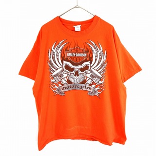 ハーレーダビッドソン(Harley Davidson)のSALE/ HARLEY DAVIDSON ハーレーダビッドソン ブランドネームグラフィックプリント 半袖Ｔシャツ Y2K オレンジ (メンズ XL) 中古 古着 O0571(Tシャツ/カットソー(半袖/袖なし))