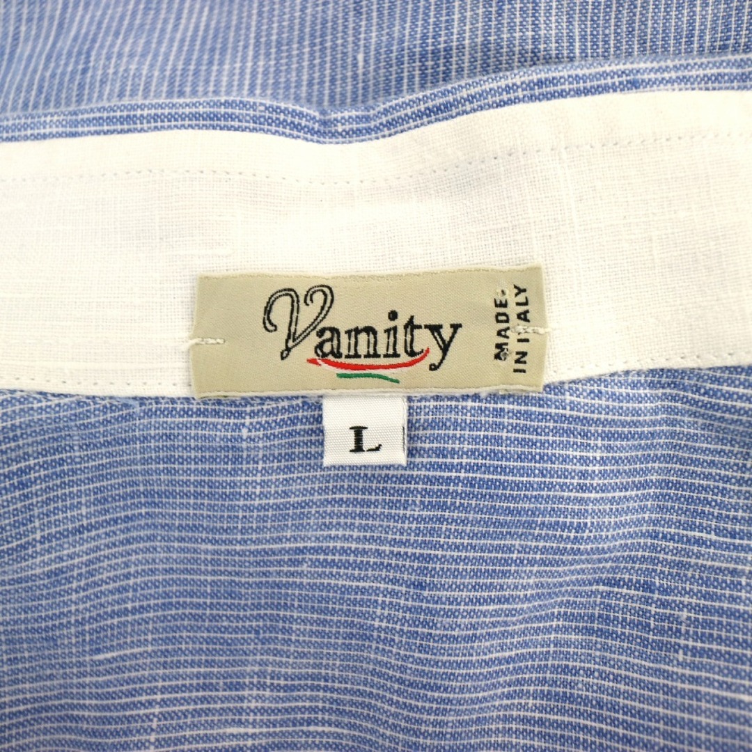 SALE/ イタリア製 Vanity ピンチェック 長袖シャツ ヨーロッパ ブルー (メンズ L)   O0952 9