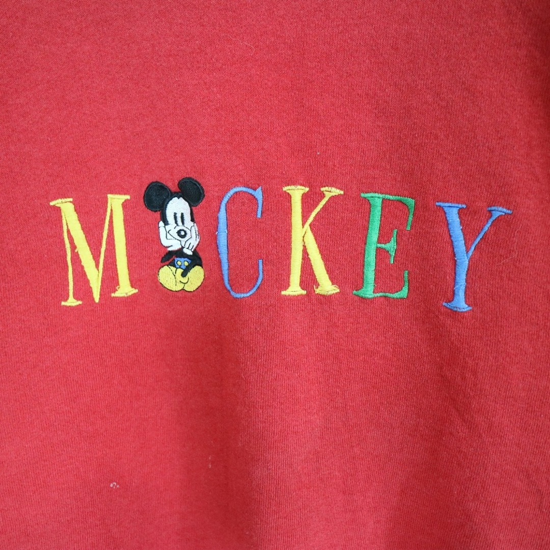 Disney(ディズニー)のDisney ディズニー キャラクター刺繍 スウェット レッド (メンズ L) 中古 古着 O0596 メンズのトップス(スウェット)の商品写真