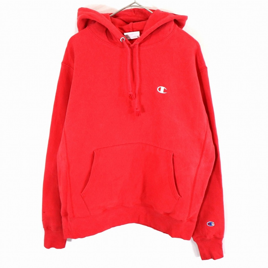 SALE/ Champion チャンピオン リバースウィーブ ワンポイントロゴ パーカー レッド (メンズ M)   O0597