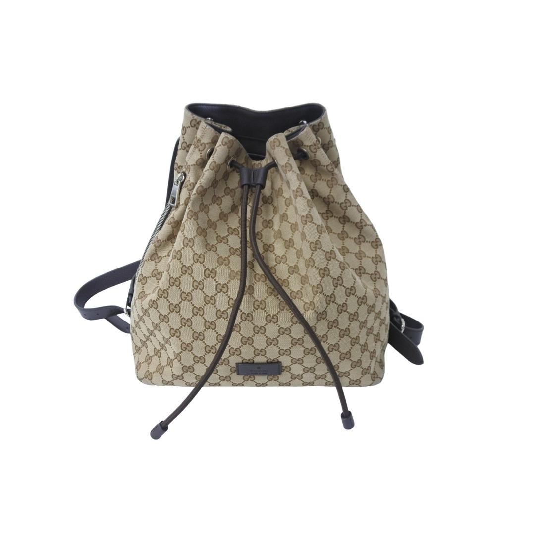 極美品 GUCCI グッチ 巾着型リュック GGスプリーム GG柄 449175 527066 ベージュ ブラウン シルバー金具 中古 53220 |  フリマアプリ ラクマ