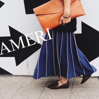 アメリヴィンテージ(Ameri VINTAGE)の美品　AMERI アメリ　ロングスカート　スカート　ニット　ストライプ　人気(ロングスカート)