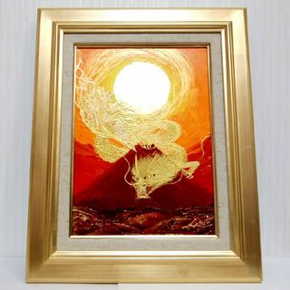 風水最強開運絵画＊金陽赤富士～光皇后鳳凰と金龍帝王龍神降臨～金箔金運活力出世結婚(絵画/タペストリー)