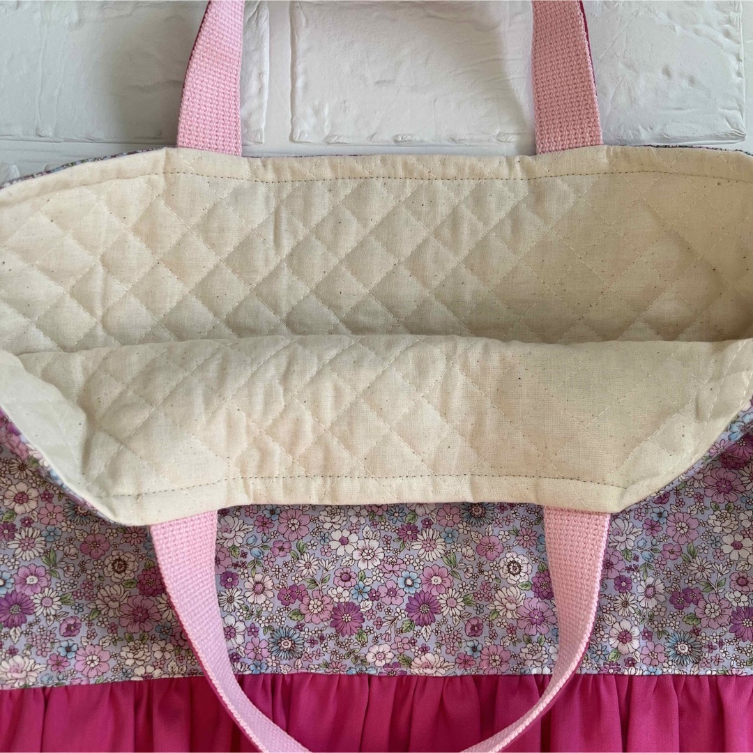 フリル付き レッスンバッグ ハンドメイド 花柄 フリル付き レッスンバッグ ハンドメイド 花柄