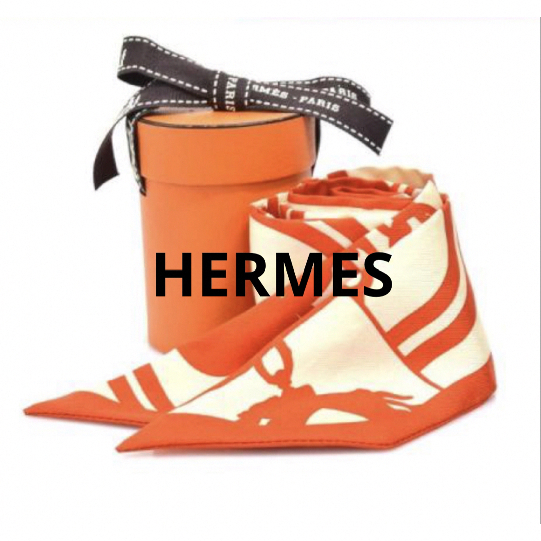 87cmx横エルメス HERMES スカーフ リボンスカーフ ツイリー シルク オレンジ