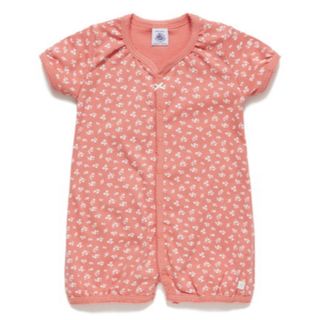 プチバトー(PETIT BATEAU)のプチバトー　プリントショートロンパース　フラワー　花柄　前開き　新生児　半袖(ロンパース)