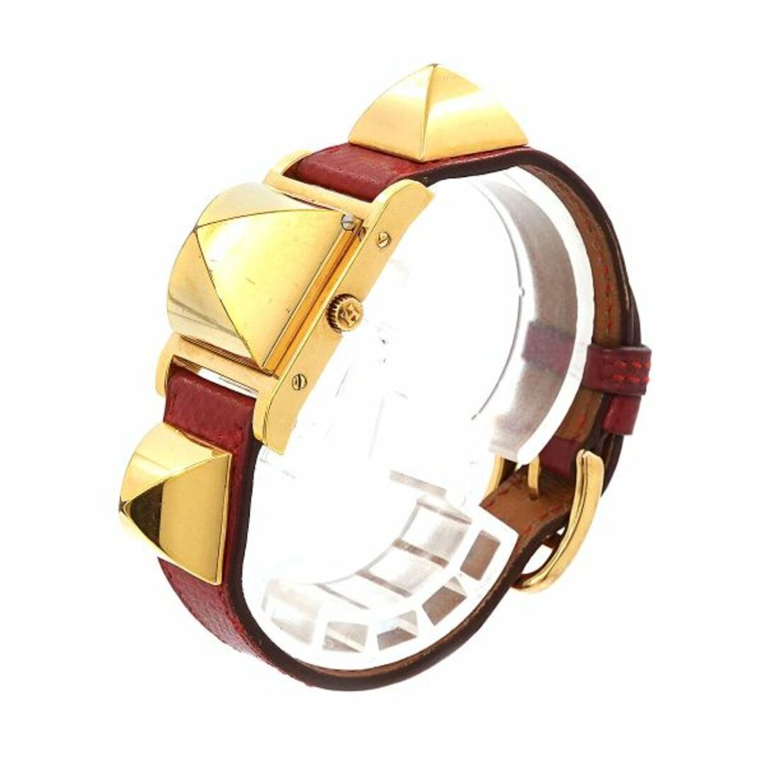 エルメス HERMES メドール ヴィンテージ レディース 腕時計 ピラミッド ゴールド スタッズ レッド レザー クォーツ Medor VLP 90201814