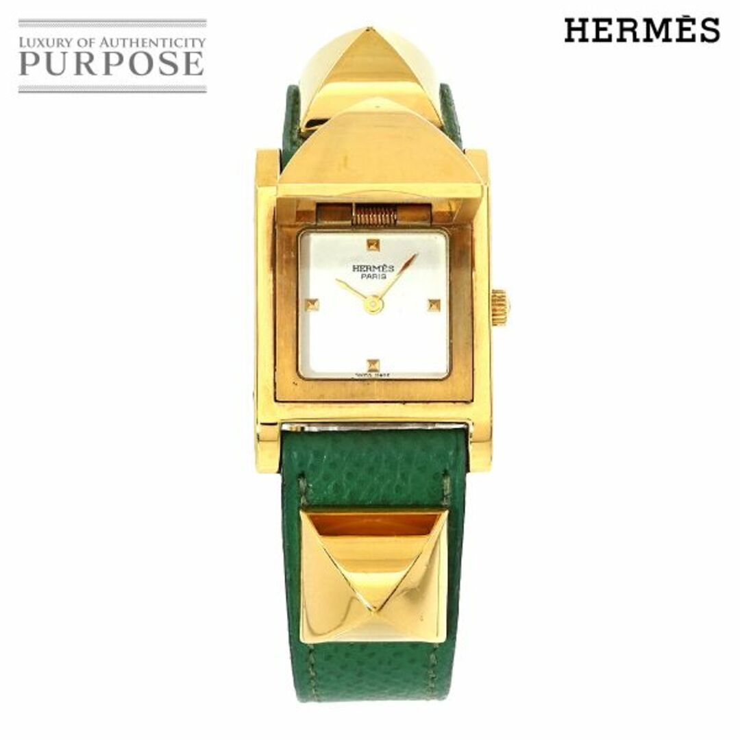 エルメス HERMES メドール ヴィンテージ レディース 腕時計 ピラミッド ゴールド スタッズ ホワイト 文字盤 クォーツ VLP 90206333