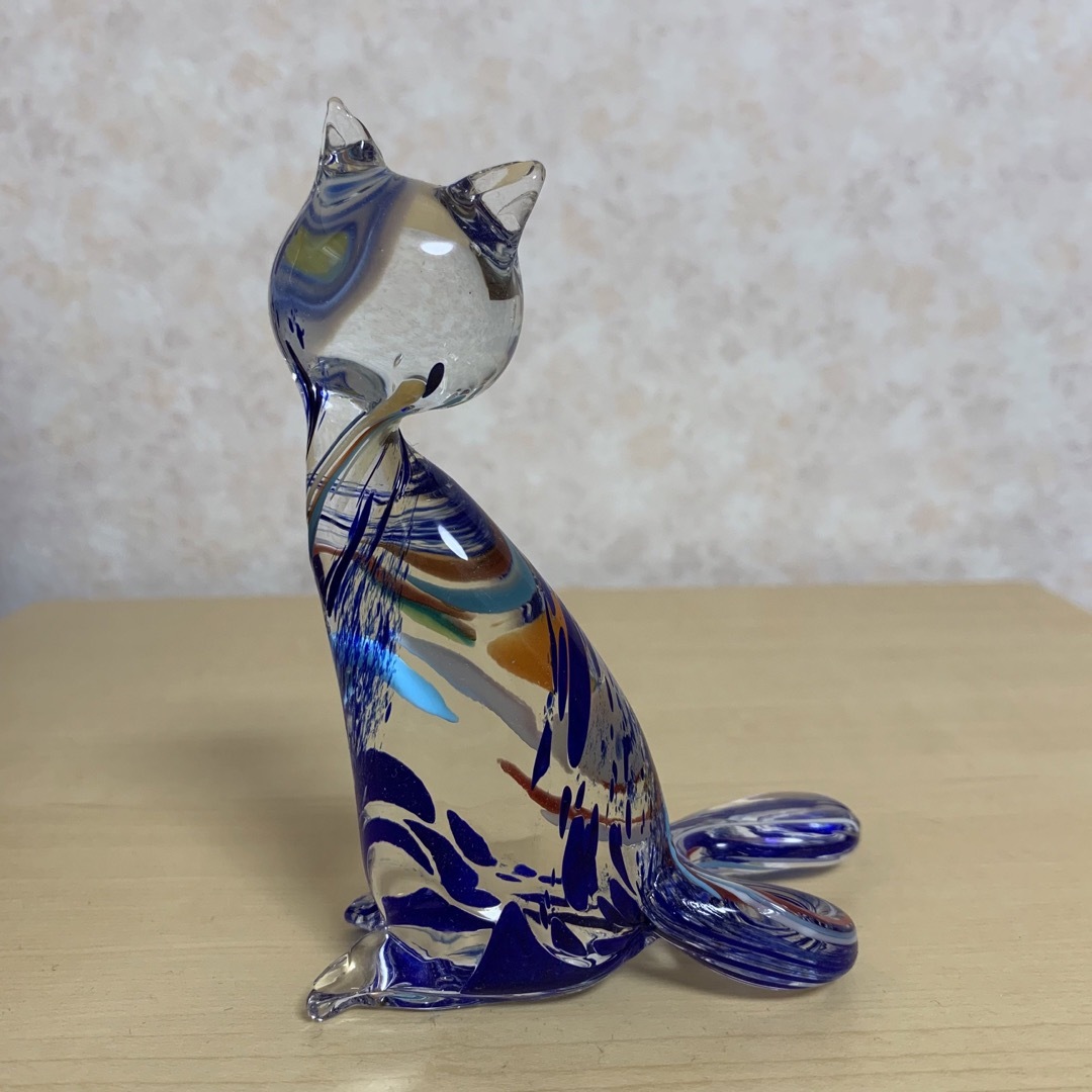 猫の置物 ガラス細工 吹きガラス 陶製 セット販売 インテリア/住まい/日用品のインテリア小物(置物)の商品写真