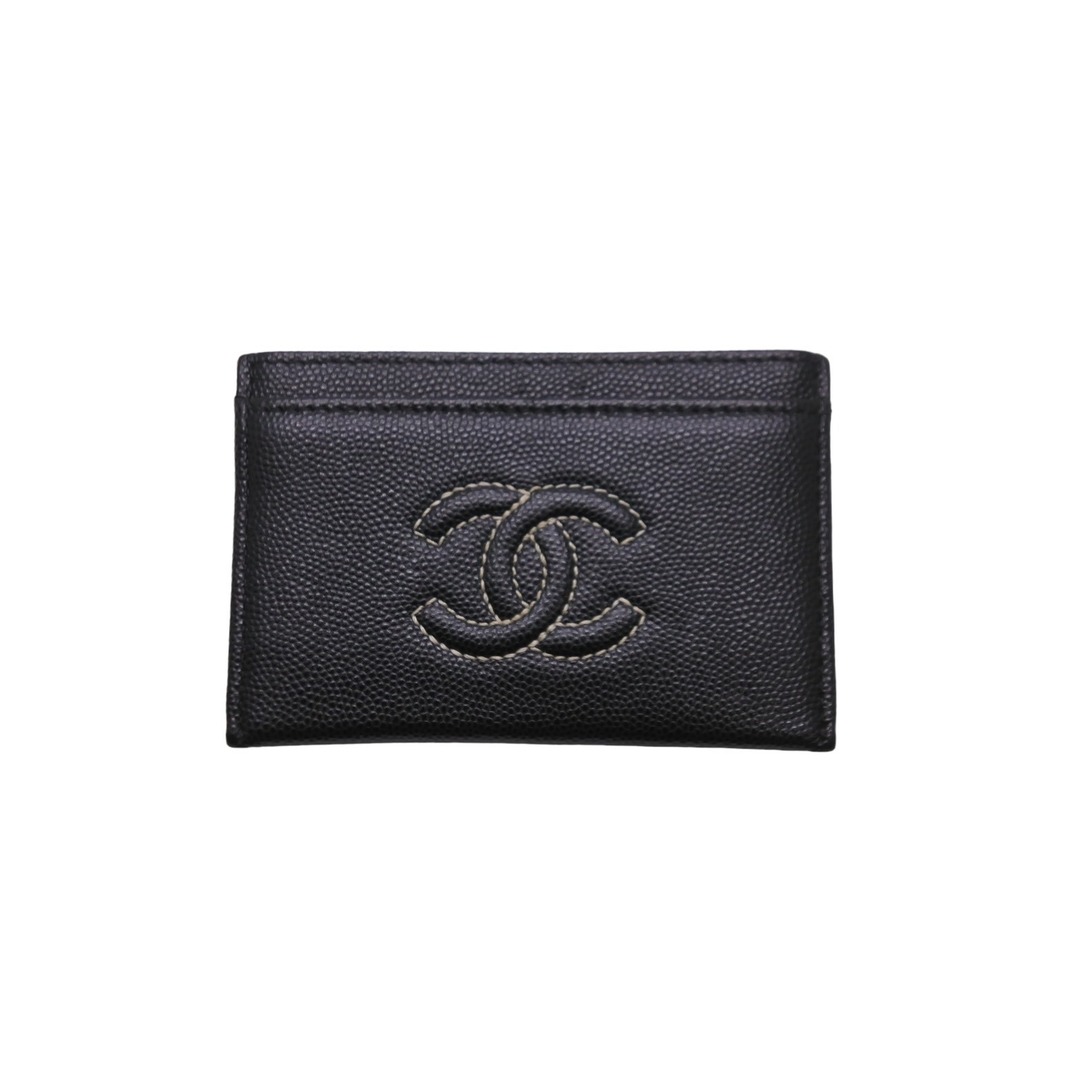 極美品 CHANEL シャネル ココマーク パスケース カードケース 23番台 キャビアスキン ブラック ホワイト  54169