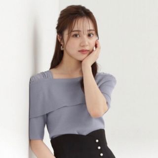 プロポーションボディドレッシング(PROPORTION BODY DRESSING)のショルダーシフォンオフショルニット ブルー(ニット/セーター)