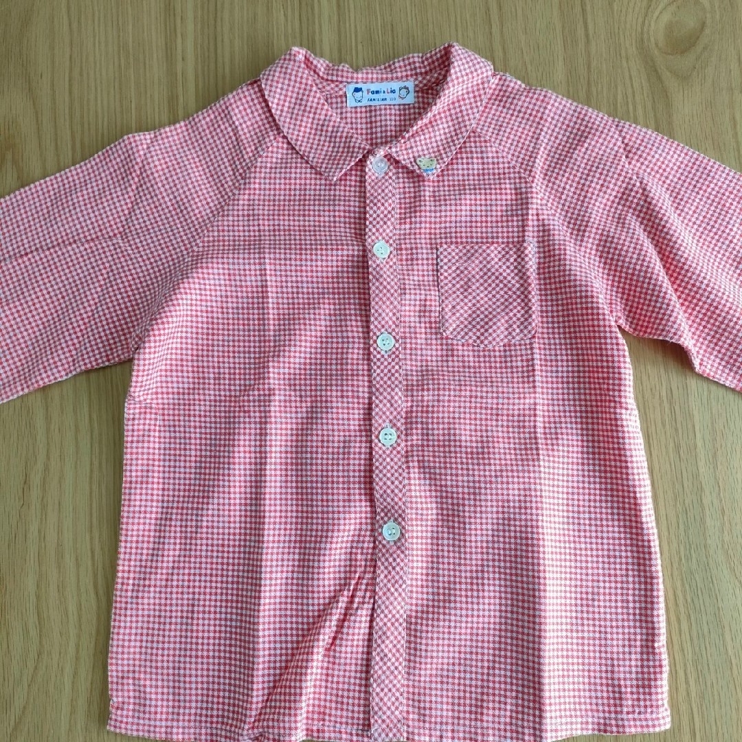 【美品】ファミリア赤チェック 90長袖シャツ