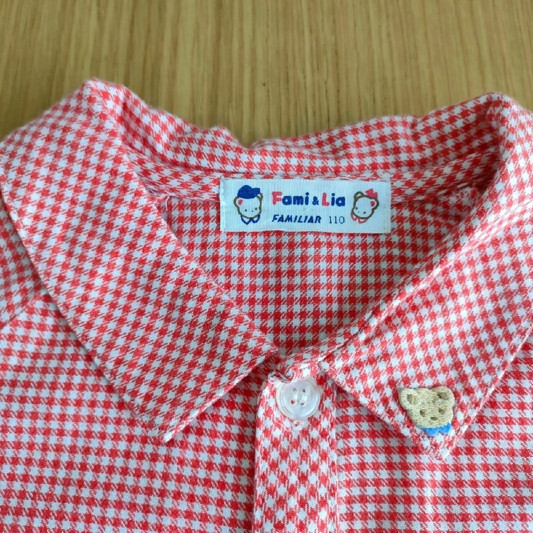 【美品】ファミリア赤チェック 90長袖シャツ