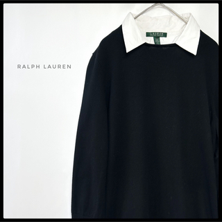 ラルフローレン(Ralph Lauren)のRALPH LAUREN ドッキング　ニットセーター　ブラック　シャツ襟付き(ニット/セーター)