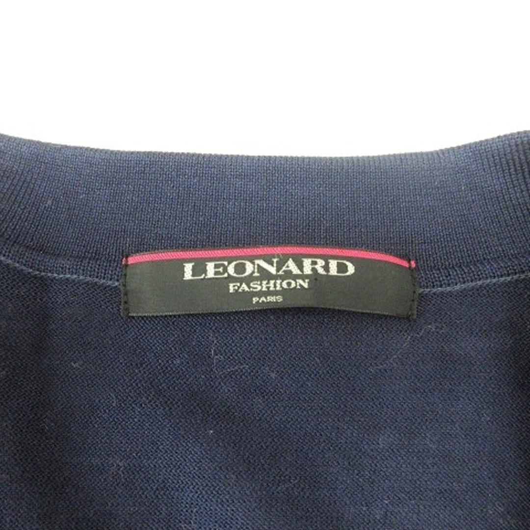 レオナール カーディガン ニット セーター 長袖 襟付き 花柄 紺 L ■SM1 3
