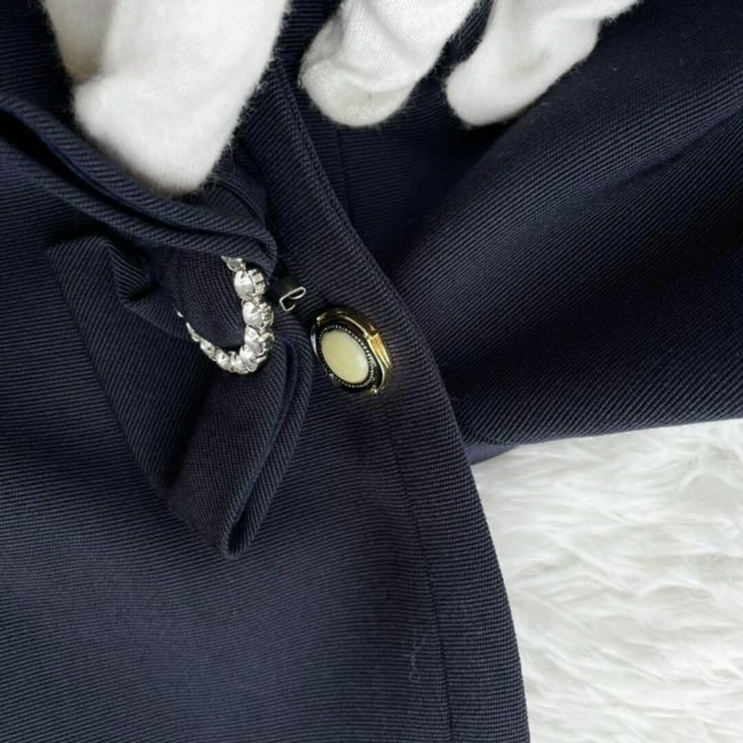 ◎高級◎『HANAE MORI』リボン ノーカラー セットアップ ネイビー-