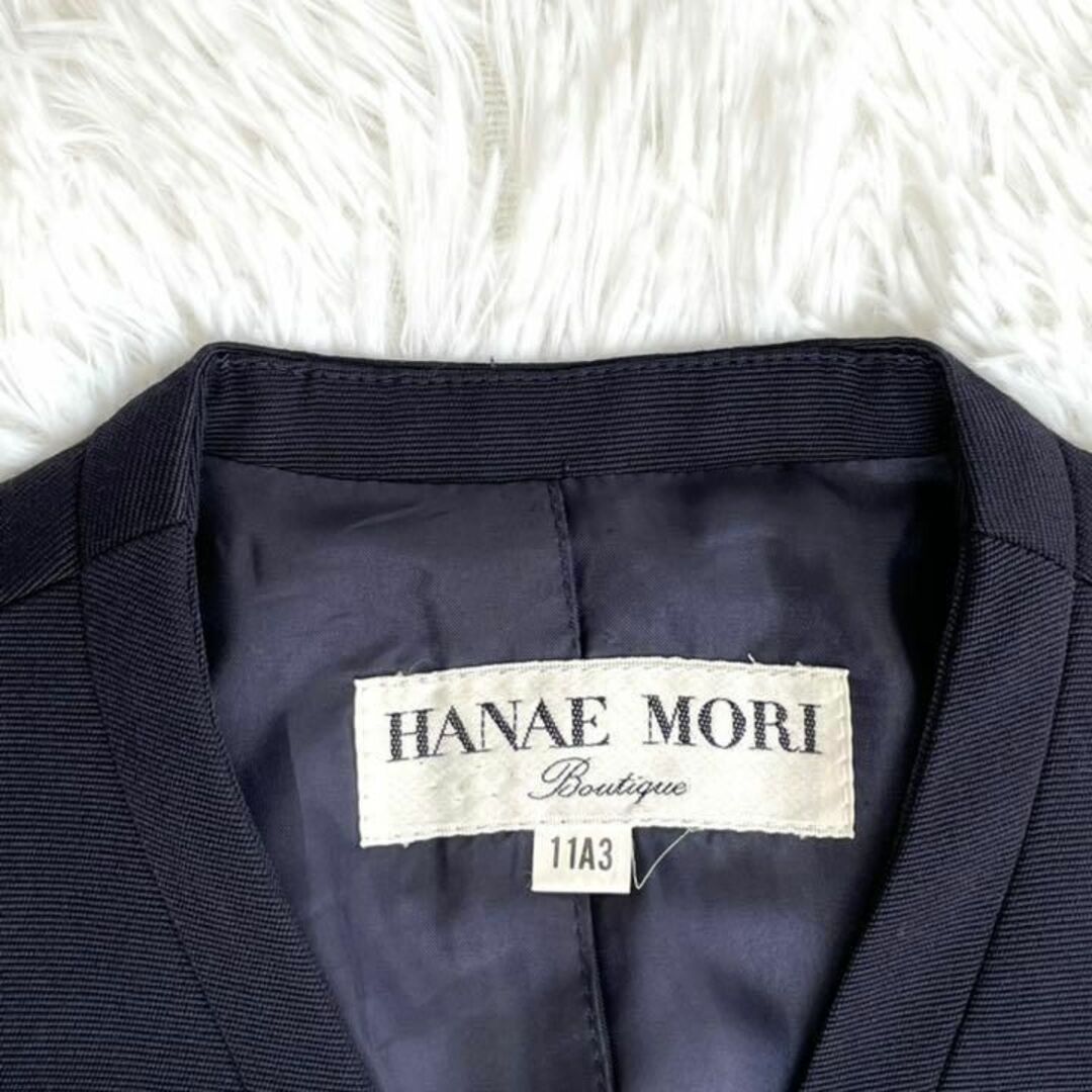 ◎高級◎『HANAE MORI』リボン ノーカラー セットアップ ネイビー-