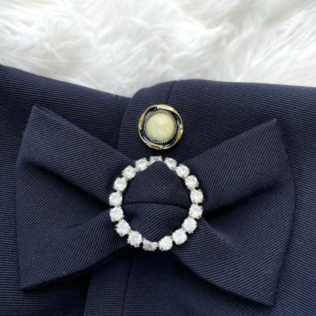 ◎高級◎『HANAE MORI』リボン ノーカラー セットアップ ネイビー-