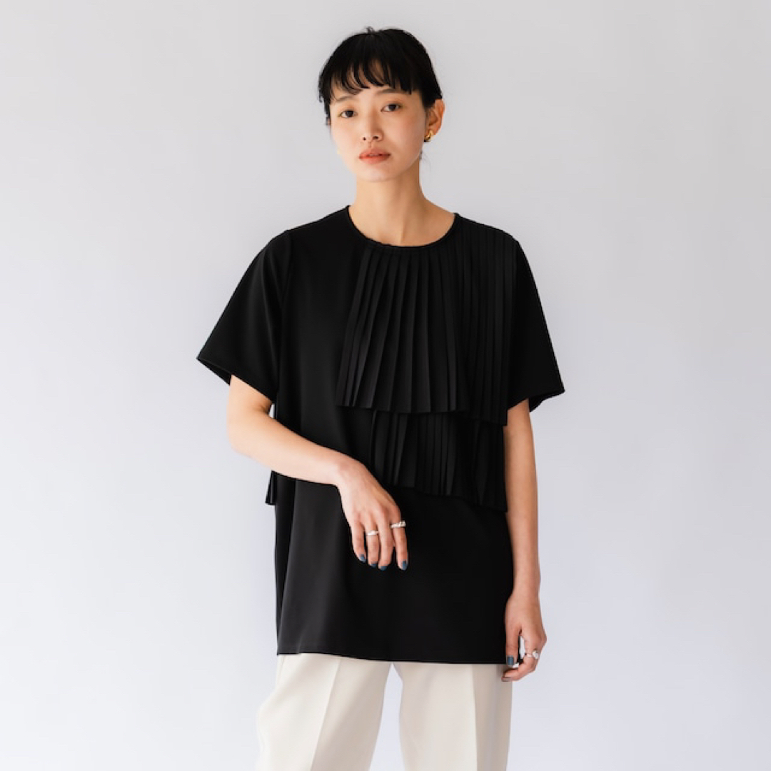 プリーツTシャツ（ブラック）日本製 レディースのトップス(Tシャツ(半袖/袖なし))の商品写真