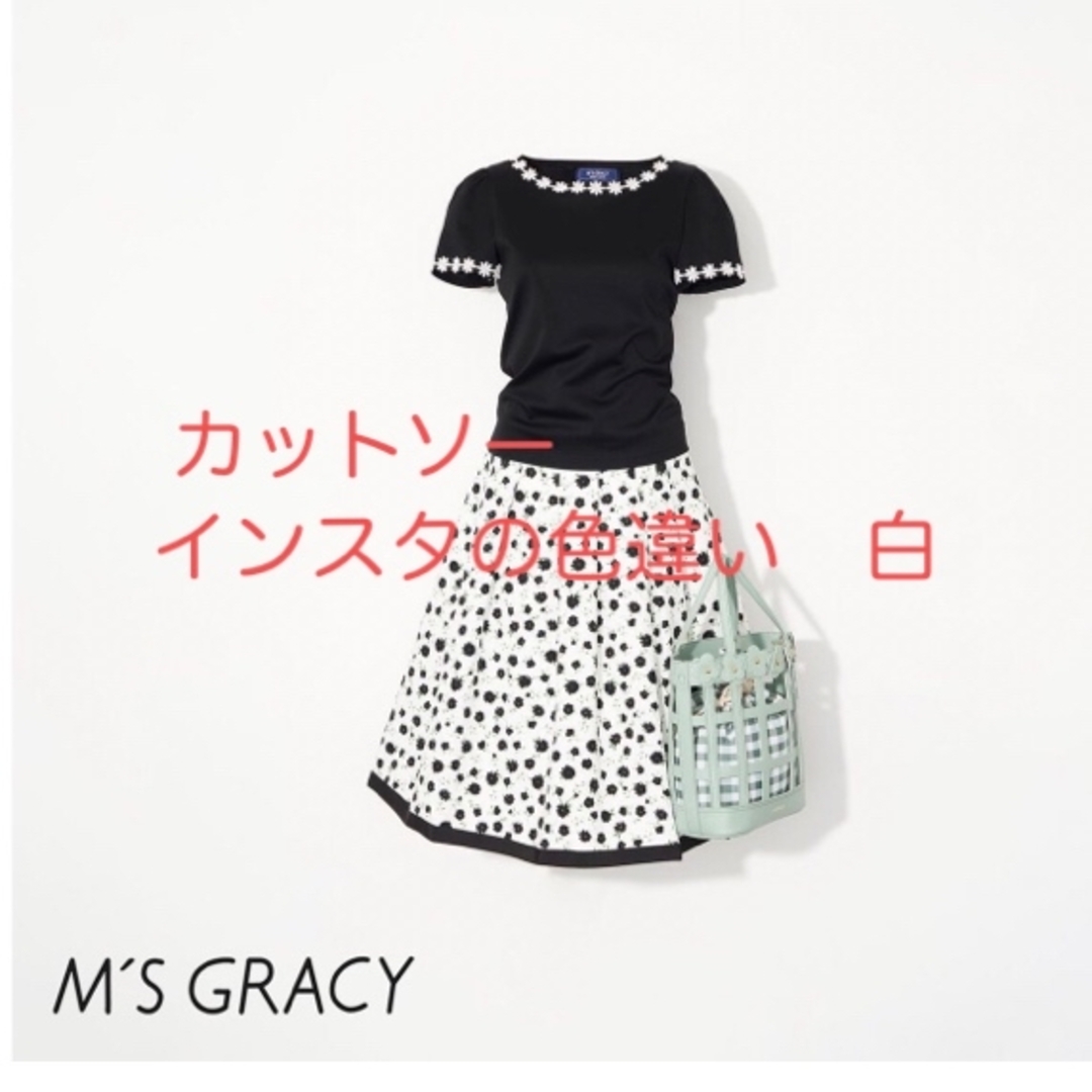 M'S GRACY(エムズグレイシー)のお花レース使い カットソー 白 新品、未使用 タグ付き インスタ色違い レディースのトップス(Tシャツ(半袖/袖なし))の商品写真