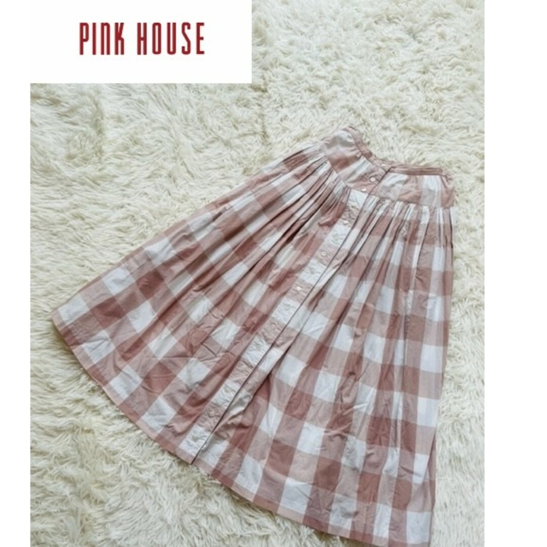 PINK HOUSE】ブロックギンガムチェックスカート ミディスカート ピンク-