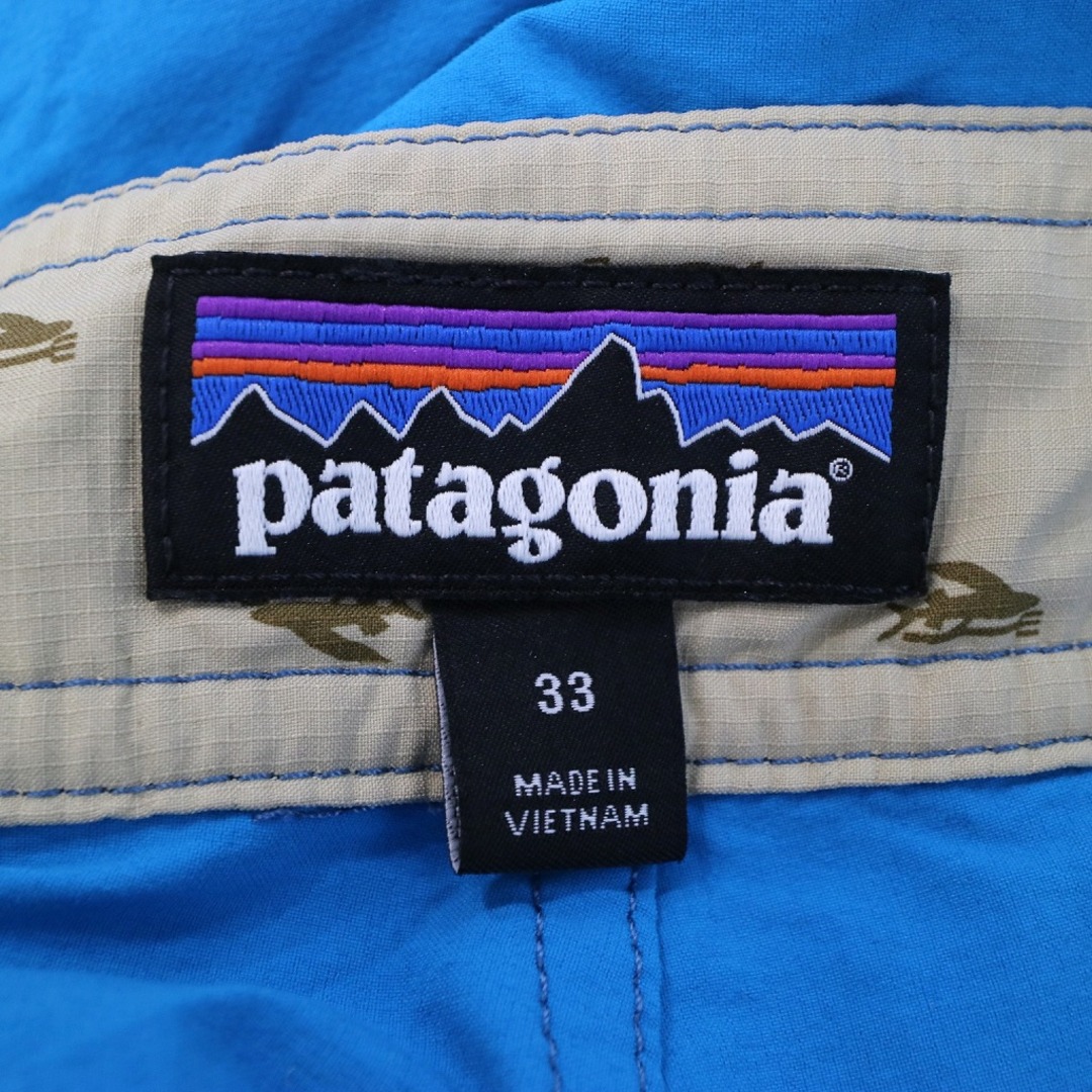 patagonia(パタゴニア)のSALE/ patagonia パタゴニア スウィムショートパンツ 刺繍  アウトドア ワンポイントロゴ ブルー (メンズ 33) 中古 古着 O1004 メンズのパンツ(ショートパンツ)の商品写真